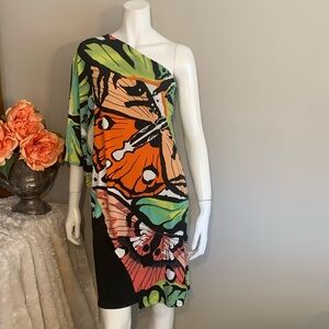 🦋Eva Varro Butterfly print, one shoulder dress S